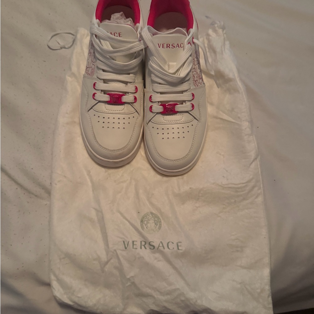 Versace White Sneakers with Pink Highlights